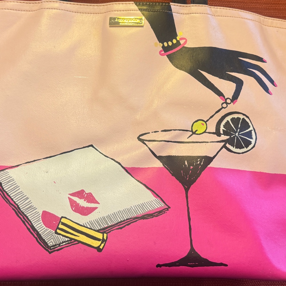 Kate Spade Pink Cocktail Kisses Tote Bag 🍸 👄💄 🫒